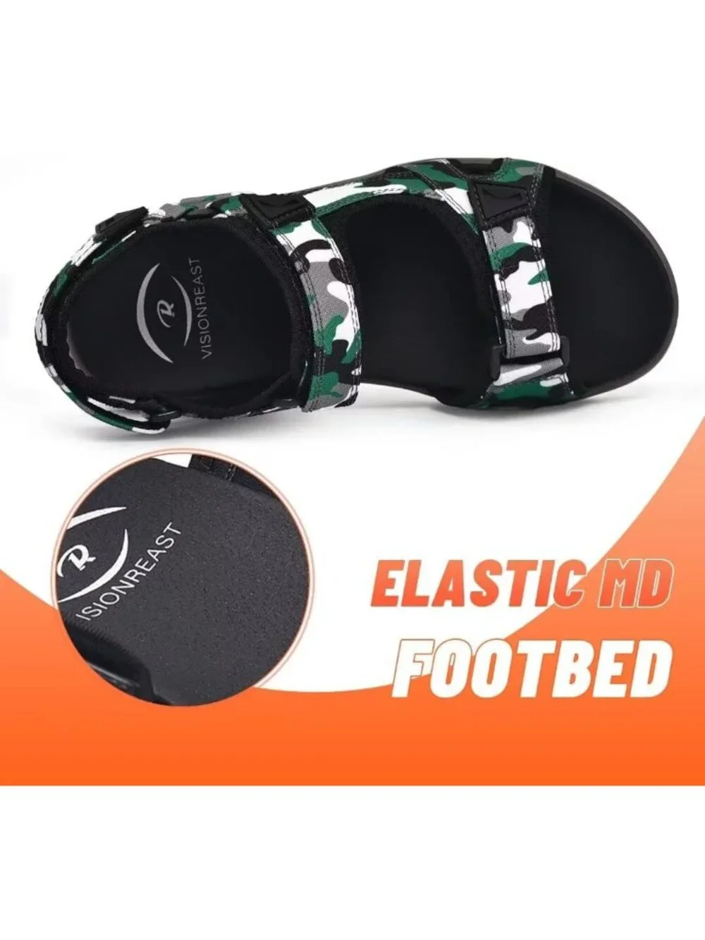 Men Green White Athletic Sandals Open Toe Hiking Outdoor Non-slip Sandals Casual